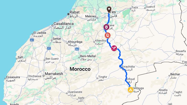 2-Day Desert Tour from Marrakech to Fes day 2 route