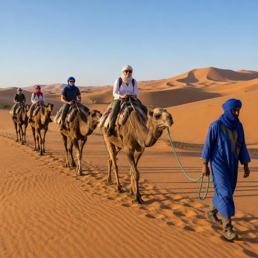 Camel trekking in the Sahara
